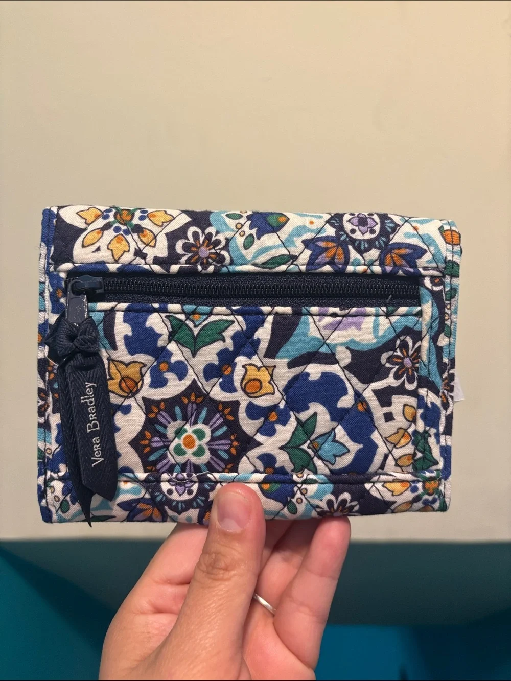 Vera Bradley Navy, Teal & White Floral Quilted Wallet - Picture 3 of 5